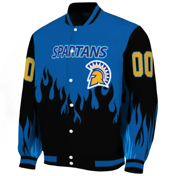 customized san jose state spartans flame border blue black varsity jacket best selling