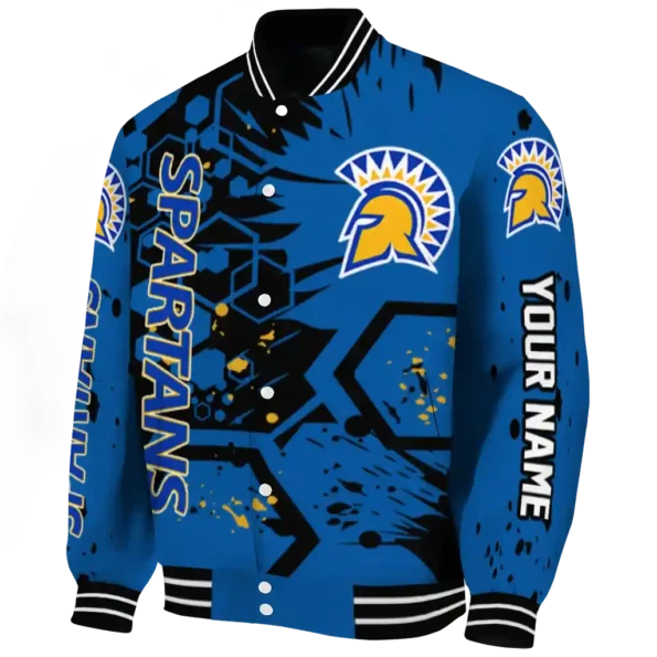 customized san jose state spartans hexagon cluster blue black varsity jacket best selling
