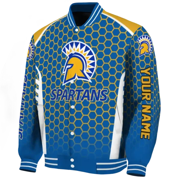 customized san jose state spartans hexagon grid blue varsity jacket best selling