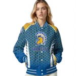 customized-san-jose-state-spartans-hexagon-grid-blue-varsity-jacket-best-selling.webp