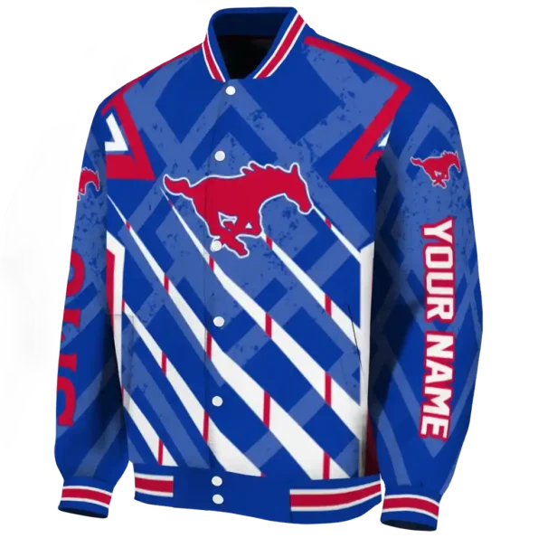 customized smu mustangs chevron angles blue varsity jacket best selling