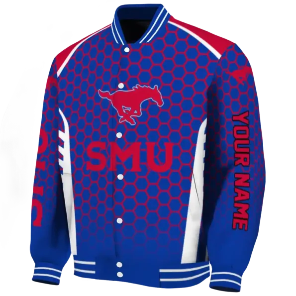 customized smu mustangs hexagon grid blue varsity jacket best selling