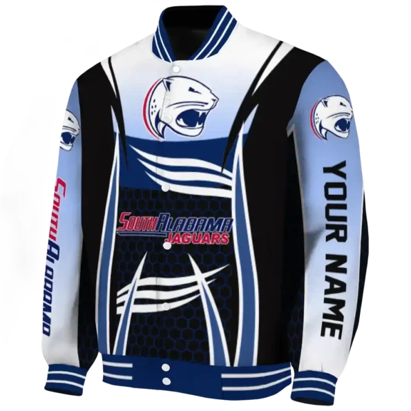 customized south alabama jaguars mesh effect blue black varsity jacket best selling