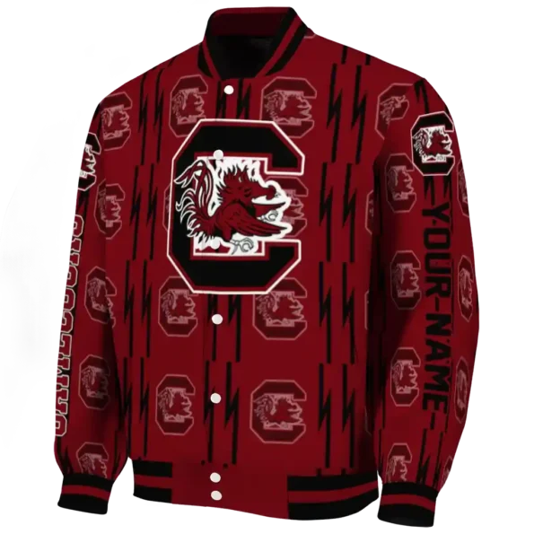 customized south carolina gamecocks bolt stripe garnet varsity jacket best selling