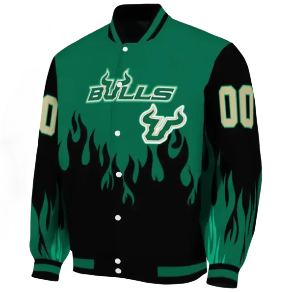 customized south florida bulls flame border green black varsity jacket best selling