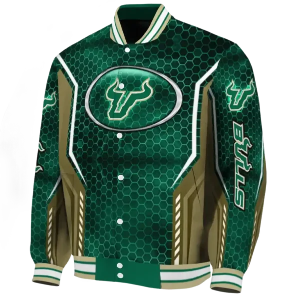 customized south florida bulls power plate green varsity jacket best selling