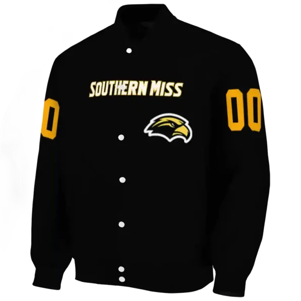 customized southern miss golden eagles flame border black varsity jacket best selling