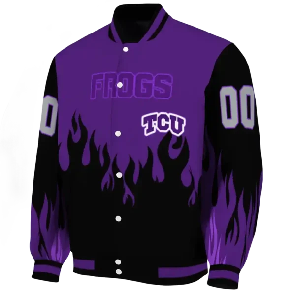customized tcu horned frogs flame border purple black varsity jacket best selling