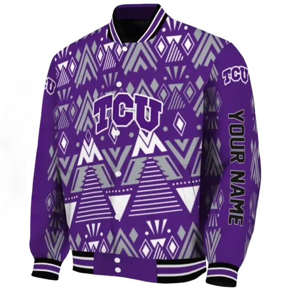 customized tcu horned frogs pyramid shapes purple varsity jacket best selling