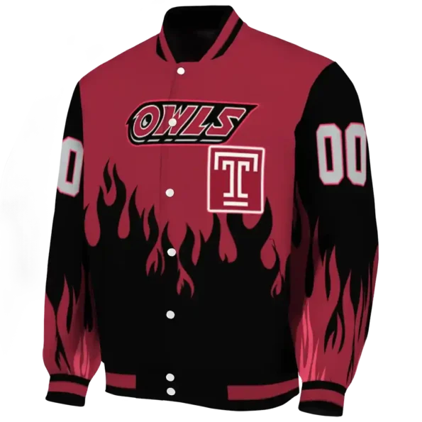customized temple owls flame border red black varsity jacket best selling
