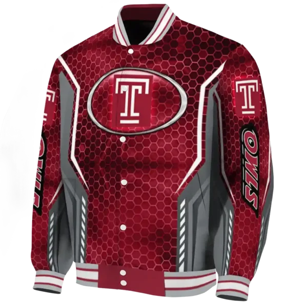 customized temple owls power plate red varsity jacket best selling