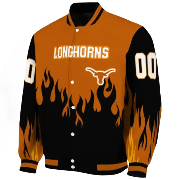 customized texas longhorns flame border orange black varsity jacket best selling