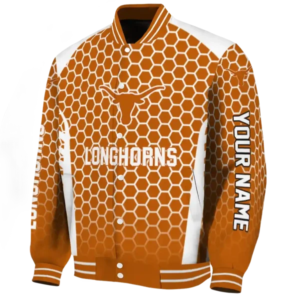 customized texas longhorns hexagon grid orange varsity jacket best selling