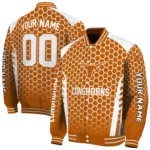 customized-texas-longhorns-hexagon-grid-orange-varsity-jacket-best-selling.webp