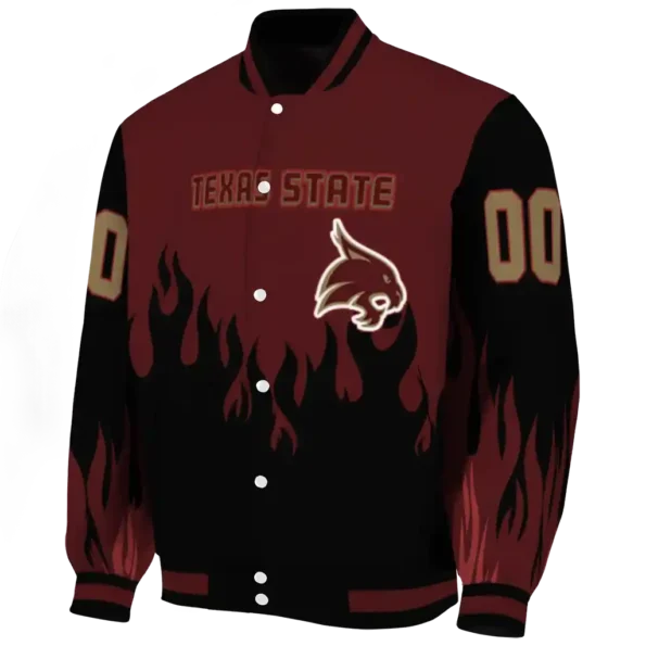 customized texas state bobcats flame border maroon black varsity jacket best selling