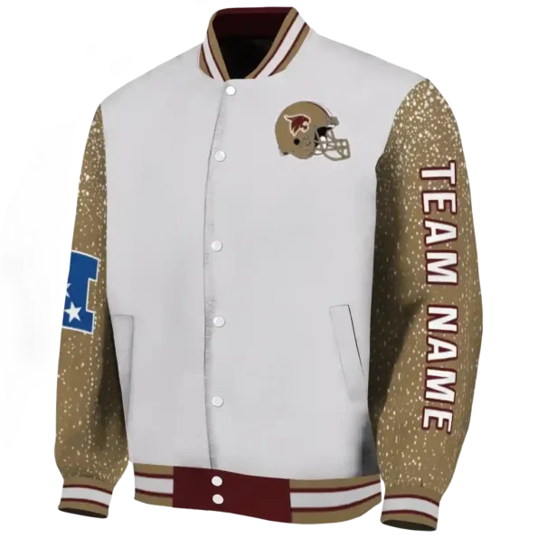 customized texas state bobcats speckled arms maroon gray varsity jacket best selling