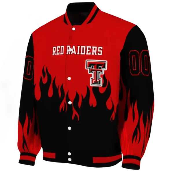 customized texas tech red raiders flame border red black varsity jacket best selling
