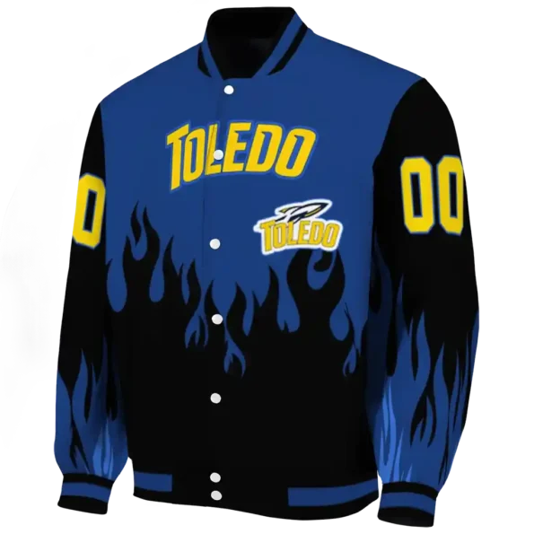 customized toledo rockets flame border blue black varsity jacket best selling