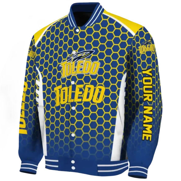 customized toledo rockets hexagon grid blue varsity jacket best selling