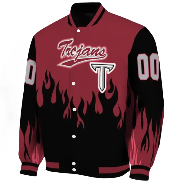 customized troy trojans flame border red black varsity jacket best selling