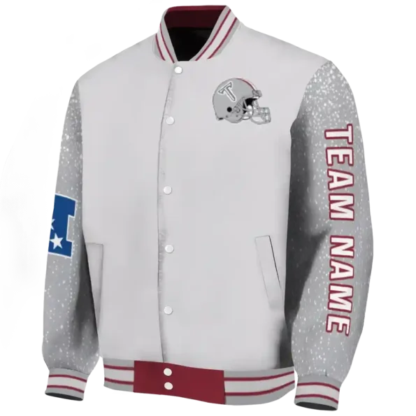 customized troy trojans speckled arms red gray varsity jacket best selling