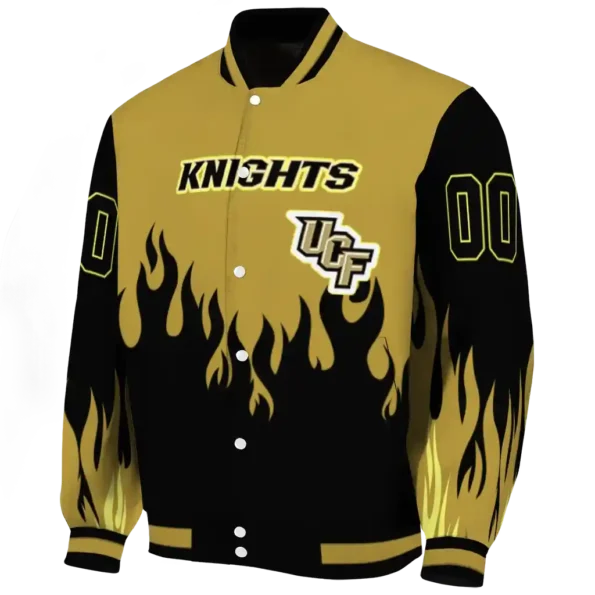 customized ucf knights flame border gold black varsity jacket best selling