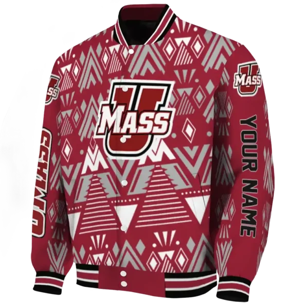 customized umass minutemen pyramid shapes red varsity jacket best selling
