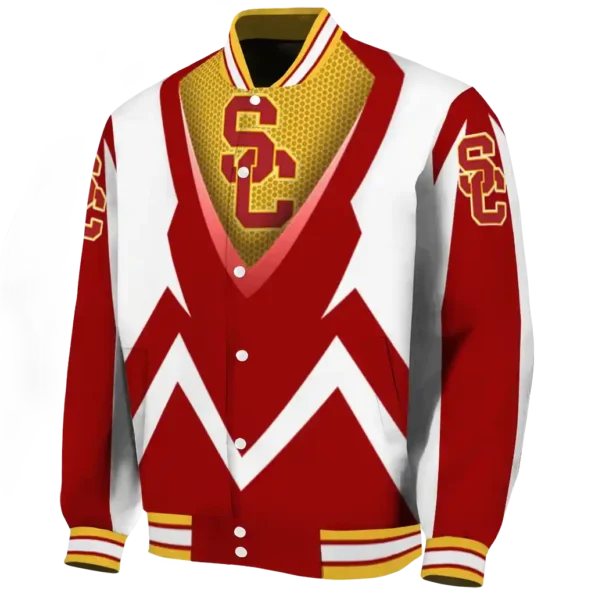 customized usc trojans v stripes red white varsity jacket best selling