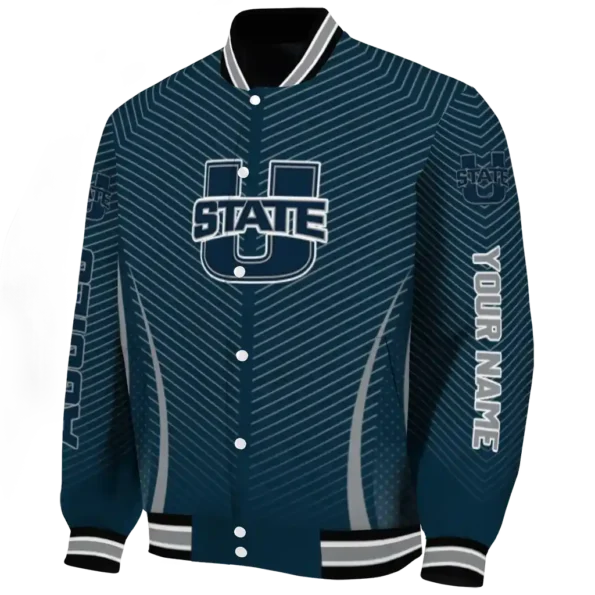 customized utah state aggies chevron arrow navy varsity jacket best selling