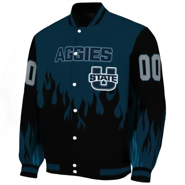 customized utah state aggies flame border navy black varsity jacket best selling