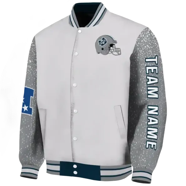 customized utah state aggies speckled arms navy gray varsity jacket best selling