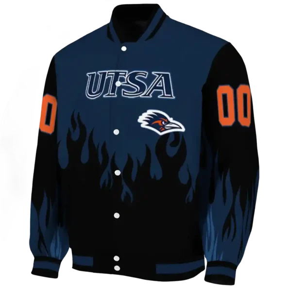 customized utsa roadrunners flame border orange black varsity jacket best selling