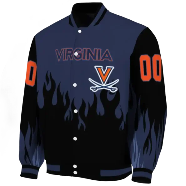 customized virginia cavaliers flame border blue black varsity jacket best selling