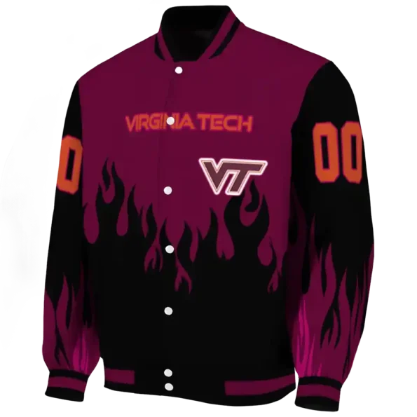 customized virginia tech hokies flame border maroon black varsity jacket best selling