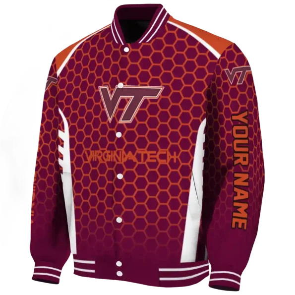 customized virginia tech hokies hexagon grid maroon varsity jacket best selling