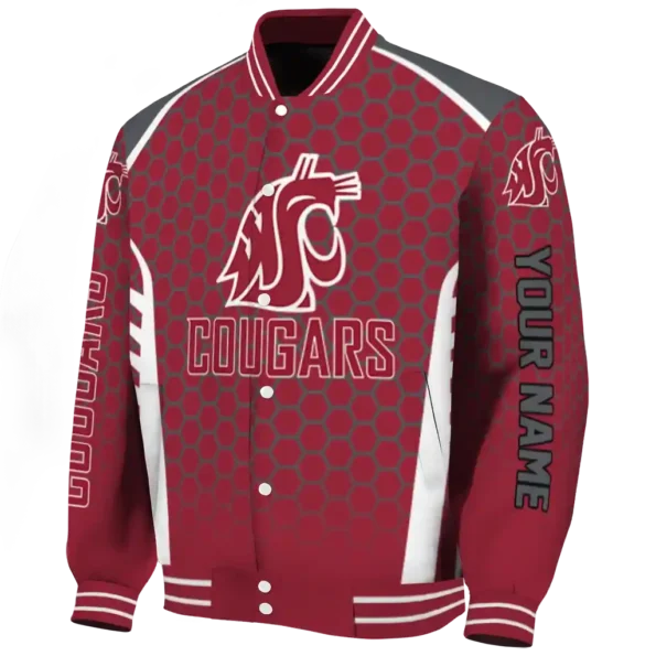 customized washington state cougars hexagon grid crimson varsity jacket best selling
