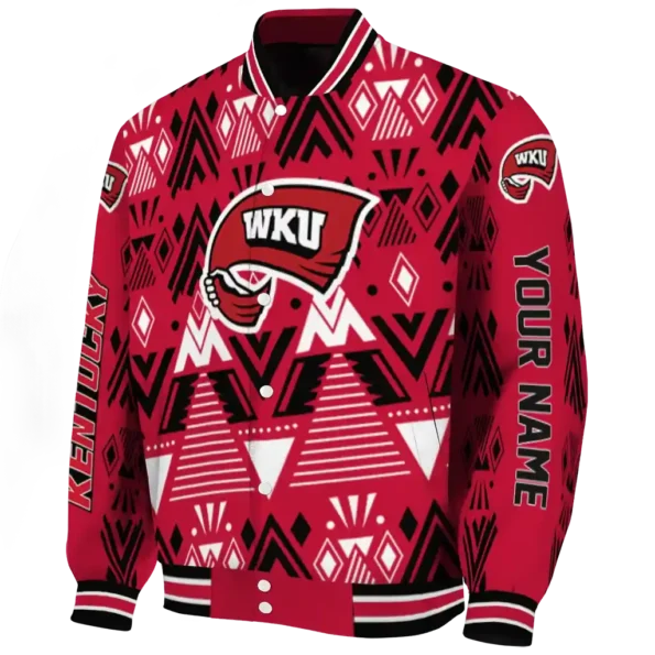 customized western kentucky hilltoppers pyramid shapes red varsity jacket best selling