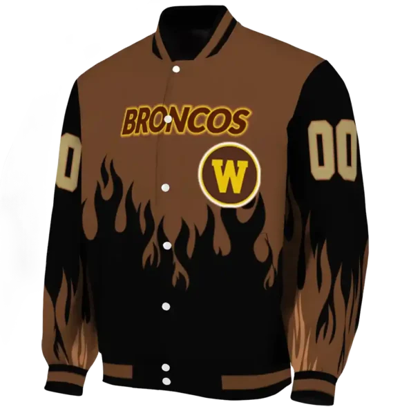 customized western michigan broncos flame border brown black varsity jacket best selling