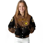 customized-western-michigan-broncos-flame-border-brown-black-varsity-jacket-best-selling.webp