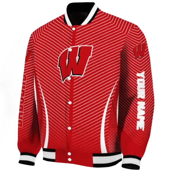 customized wisconsin badgers chevron arrow red varsity jacket best selling