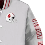 customized-wisconsin-badgers-speckled-arms-red-gray-varsity-jacket-best-selling.webp