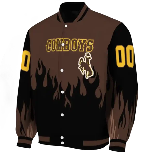 customized wyoming cowboys flame border brown black varsity jacket best selling