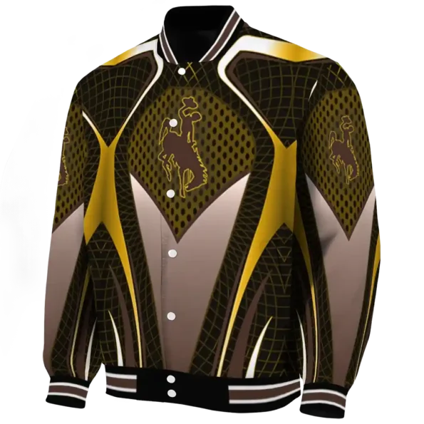 customized wyoming cowboys mesh chest gold black varsity jacket best selling