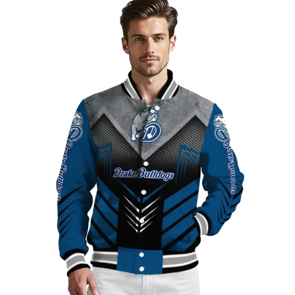 drake bulldogs arrow layer blue black varsity jacket high quality.webp