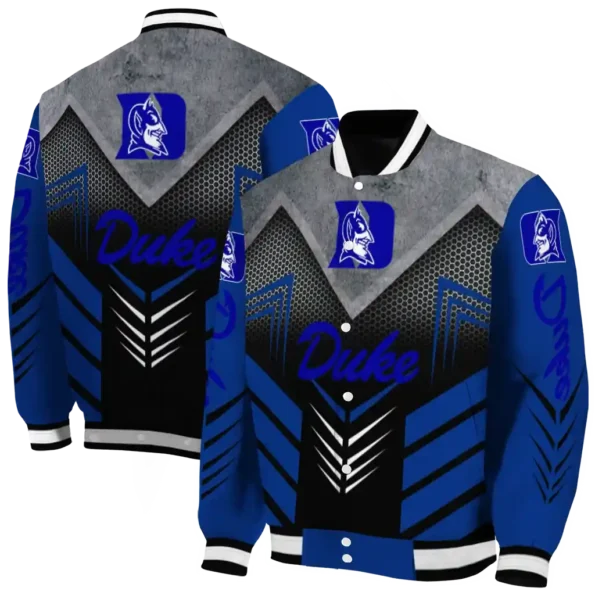 duke blue devils arrow layer blue black varsity jacket fashion forward.webp