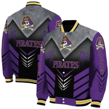 east carolina pirates arrow layer purple black varsity jacket fashion forward.webp