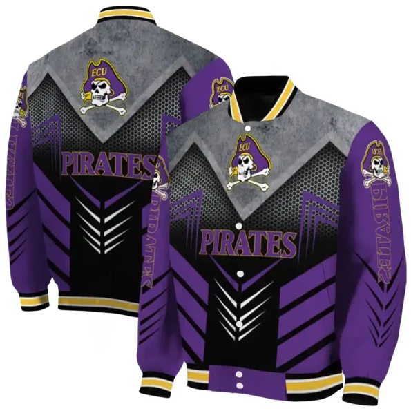 east carolina pirates arrow layer purple black varsity jacket fashion forward.webp