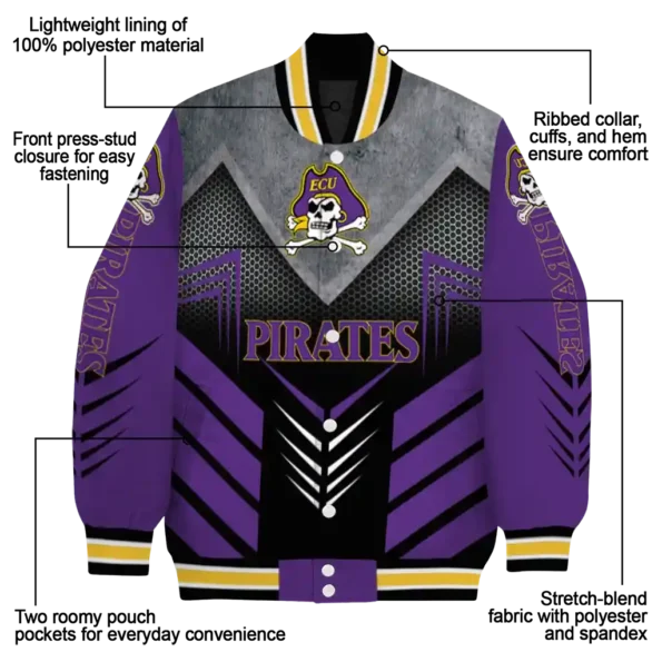 east carolina pirates arrow layer purple black varsity jacket new arrival.webp