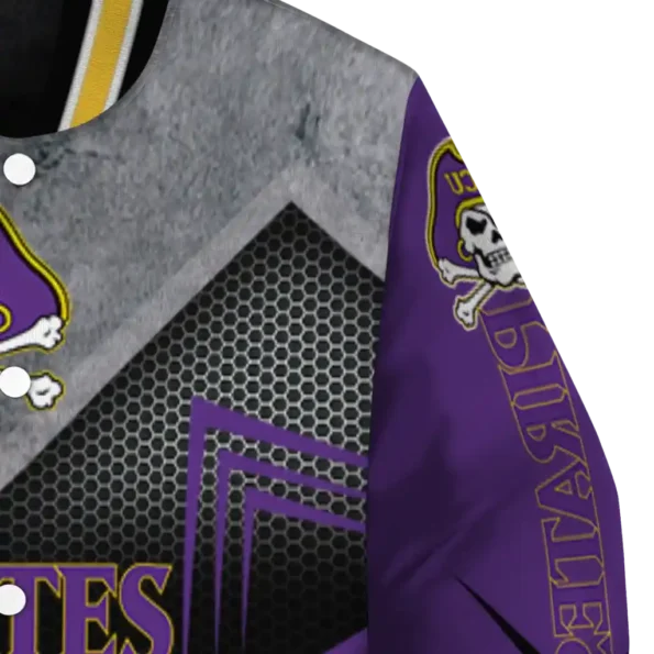 east carolina pirates arrow layer purple black varsity jacket premium grade.webp