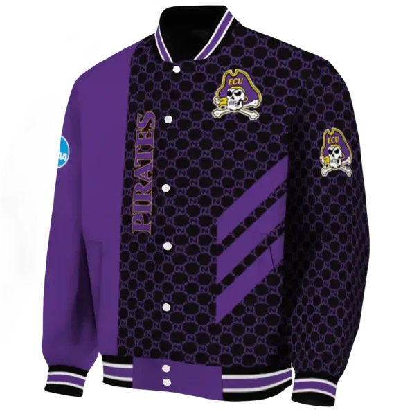 east carolina pirates triple side stripes purple black varsity jacket best selling